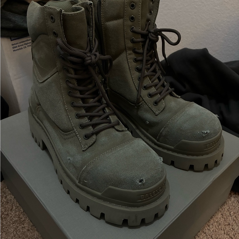 Balenciaga Green Strike Combat Boots